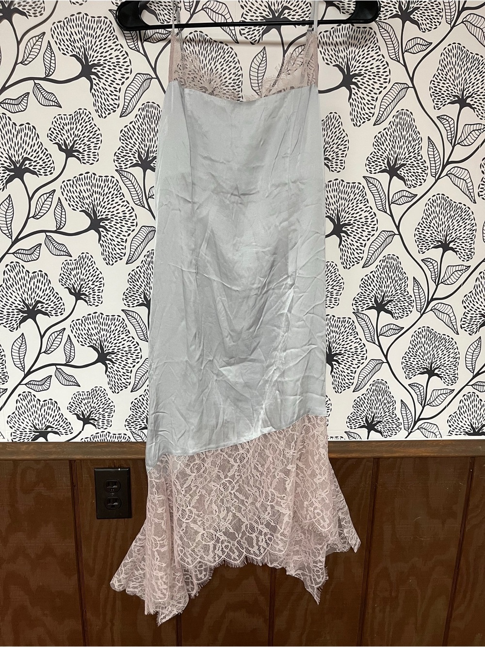 Anthropologie Light Blue/gray and Pale Pink Asymmetrical Lace Slip Dress